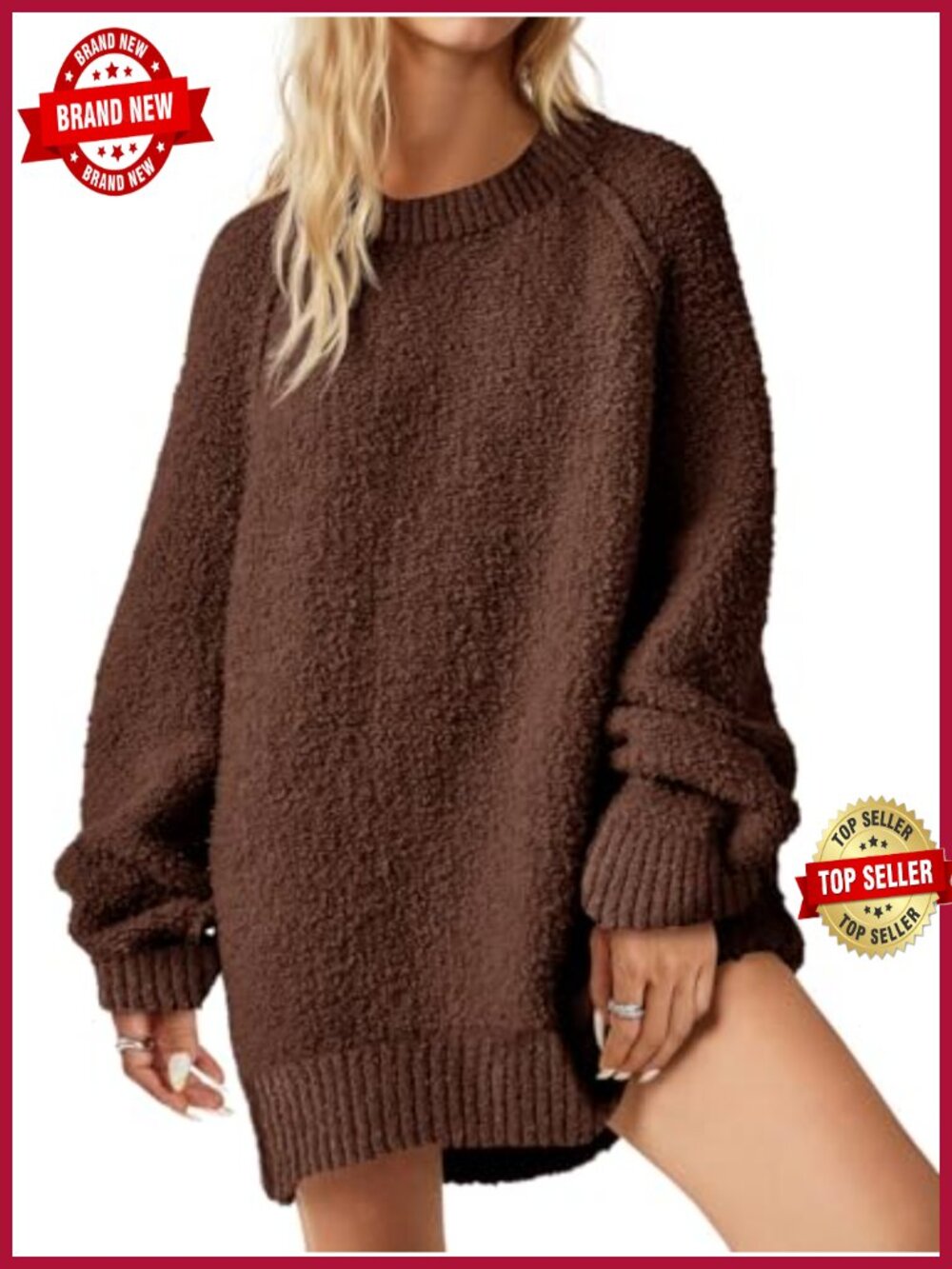 Oversized Fuzzy Long Sleeve Tunic Sweater Crew Neck Pullover